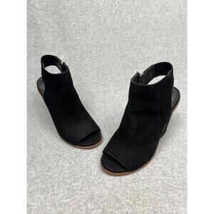 Steve Madden Suede Leather Open Toe Stacked Heels Womens Size 5 Black